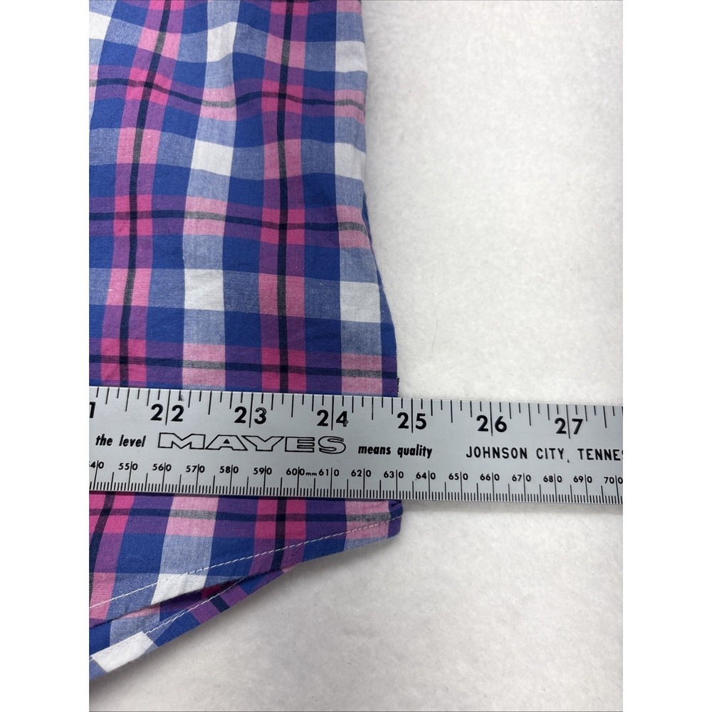 Chaps Stretch Blue And Pink Plaid Short Sleeve Men's Shirt Sz Large - Picture 9 of 11